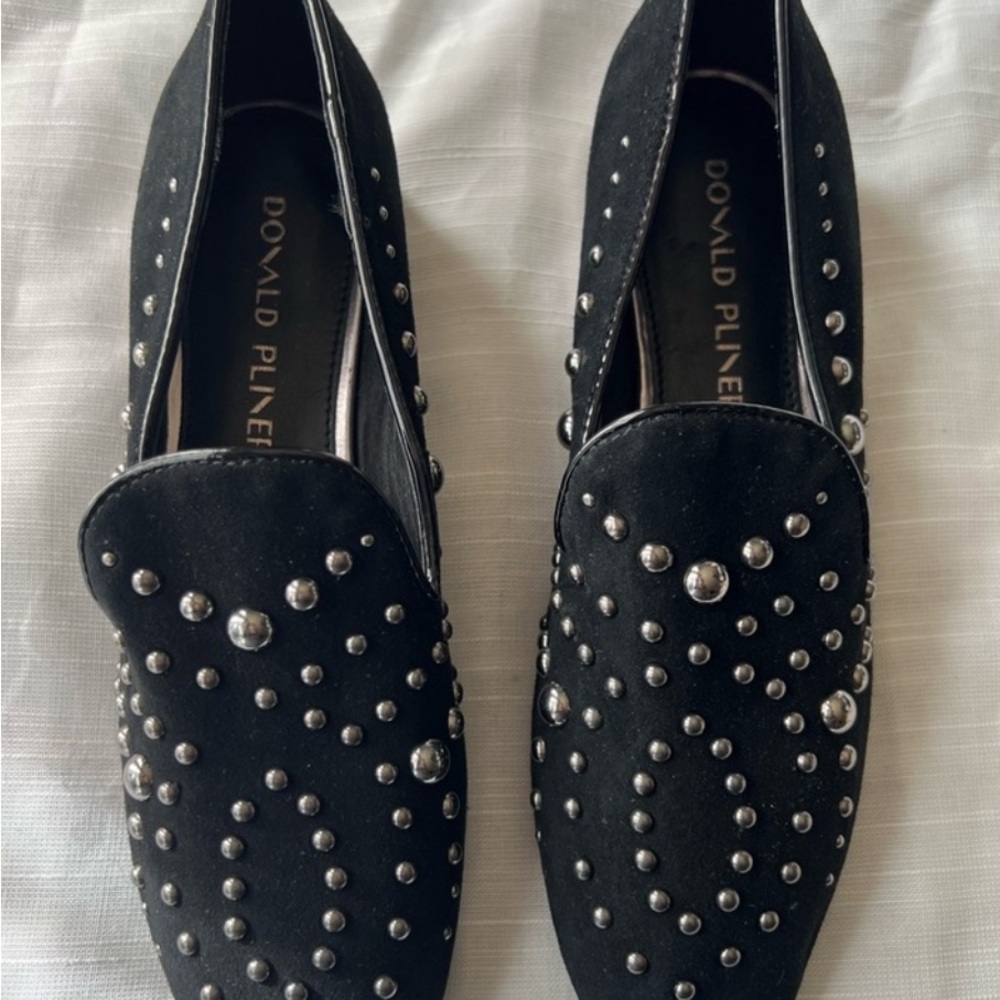 Donald J. Pliner Black Leather Flats with Studded Design